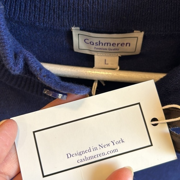 Cashmeren Premium Quality Men’s Large Navy 100% Cashmere Sweater Elbow Patches - Picture 12 of 16